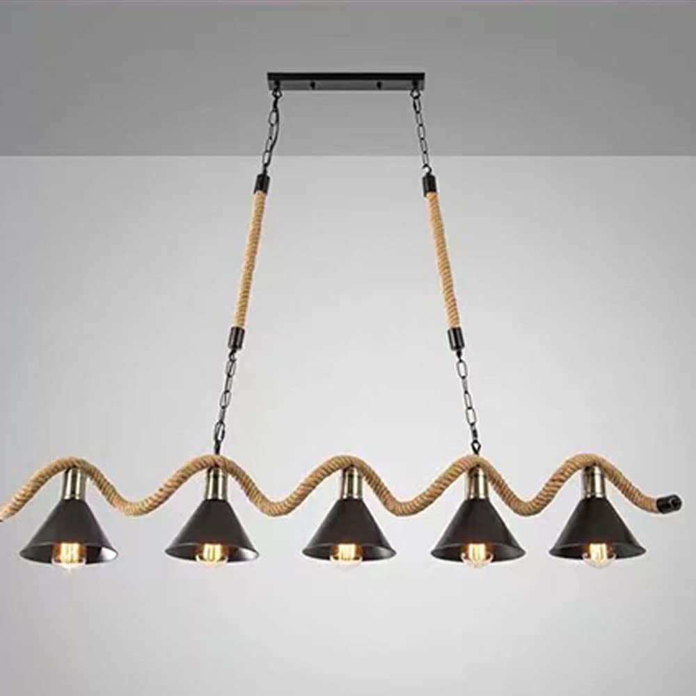 Lustre cinq têtes en corde de chanvre rustique avec douilles e27 style bistrot