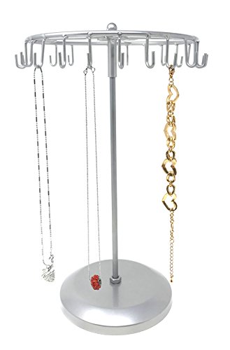 Antique Silver Color 24 Hooks Rotating Necklace Holder Jewelry Organizer Display Stand w/Gift Box - Thumbnail 4