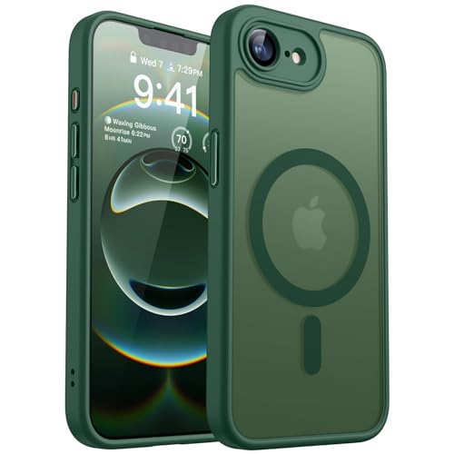 CANSHN iPhone 17e / 16e 用 ケース Magsafe対応 カメラ周辺保護 ワイヤレス充電 あいふおん 17e / 16e 用 ケース 耐衝撃 エアガードコーナー 傷つき防止 指紋防止 リング マグネット搭載 半透明マット仕上げ アイフォン 17e / 16e 用 カバー- ディープグリーン