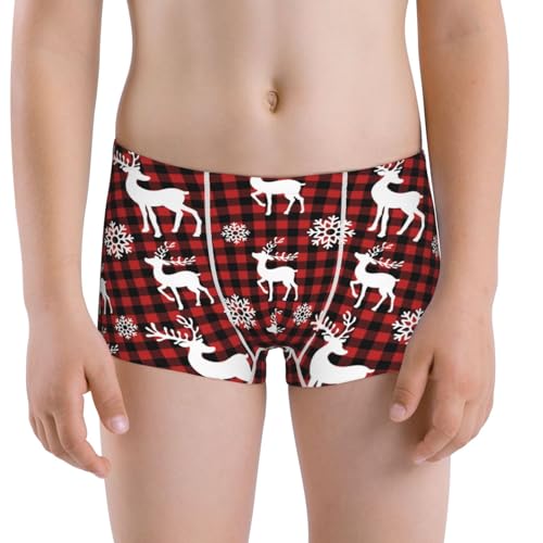 Boys' Cotton Boxer Brief Soft Underwear-Plaid Reindeer Snowflakes