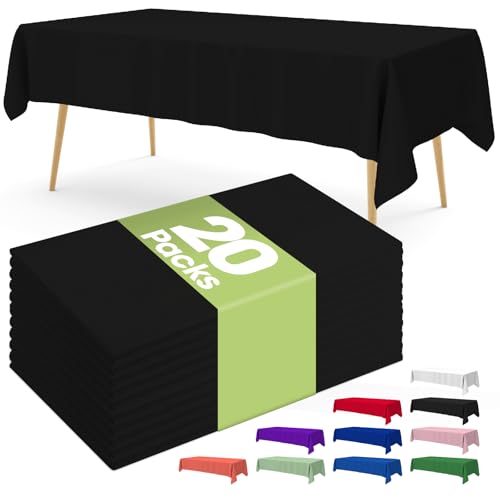 Image of Pureegg Plastic Table Cloth Disposable 20 Pack, 54 x 108 Inch Table Cloths, Graduation Decorations Class of 2026, Graduation Party Tablecloths, Rectangle, Plastic Cover, Leakproof & Sturdy, Black
