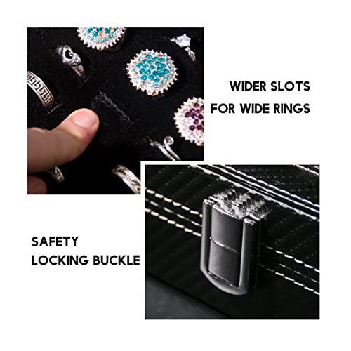 Pangkeep Ring Organizer,100 Slots Carbon Fiber Jewelry Displays For Selling,Jewelry Tray With Glass Lid(Black Velvet) #TOP4