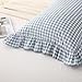 Silnuo Light Blue Plaid Body Ruffle Pillow Sham,Washed Cotton Shabby Checkered Gingham Long Pillow Cover (1 Piece)