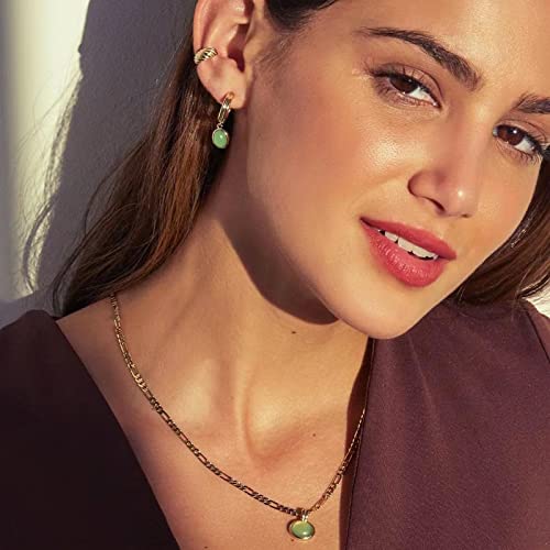 DISTANT DRUMS Simple Natural Green Aventurine Stone Jewelry Set for Women,Hoop Earrings,Bracelet,Necklace,18K Gold-plated Spiritual Gift,Fortunate Stone Jewelry,Choker3