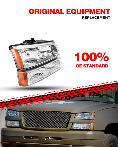 Image of Torchbeam Headlight Assembly for 2003-2006 Silverado 1500 /2500 HD /3500, | for 2005-2006 Avalanche 1500 /2500, Chrome Housing Amber Reflector Clear Lens Driver and Passenger Side