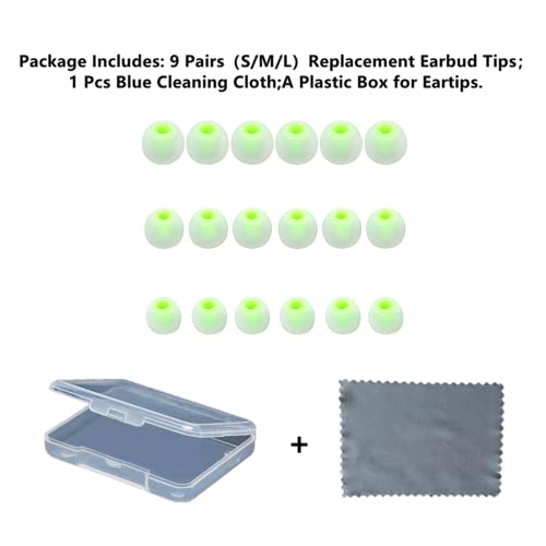 Image of Earbuds Replacement Tips Silicone Earbud Tips Ear Gels Fit for Inner Hole from 3.8mm - 5.1mm Earphones 9 Pairs S /M /L Clear Green