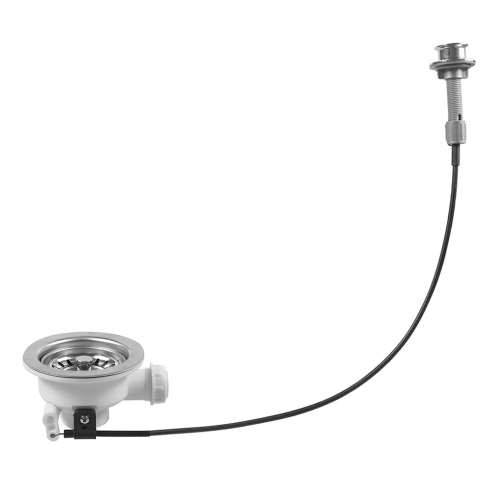 Strainer Basket Eccentric Valve with Rope Rotary Eccentric Drain Fitting Sink G1-1/2 Inch Diameter 114 mm for Kitchen Sink and Dishwasher Drainage Solutions