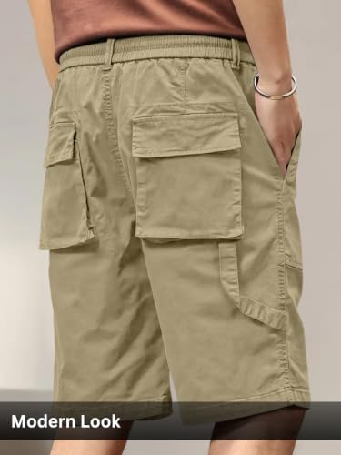 Image of Leriya Fashion Men Cotton Cargo Shorts | Lightweight Shorts Pant for Men | Elastic Waist with Drawstring | Casual Summer Cargo Short's for Man with Pockets