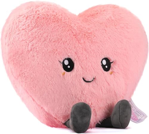 GEOPAI Valentines Day Gifts for Her, 11.8in Pink Heart Pillow, Love Pillow, Cute Plush, Heart Throw Pillows Living, Microwavable Stuffed Animals for...