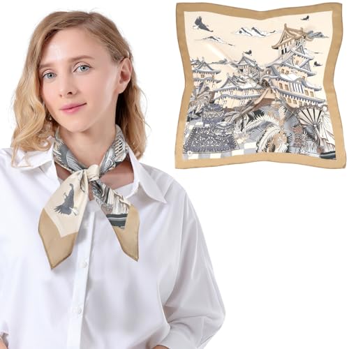 Bezioner Bufandas de 100% Seda de Morera Pañuelo Cabeza Mujer Cuadrado Bufanda 68x68cm pañuelo de Cuello para Madre y Dama Regalos Beige
