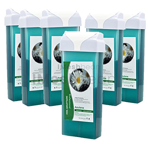 6 Pack Roll On Wax Hair Removal Wax Cartridge Depilatory Wax Roller for Sensitive Skin at Home Waxing Body,Legs,Underarm Ideal for Personal & Professional Use Beauty Salon (Azulene)