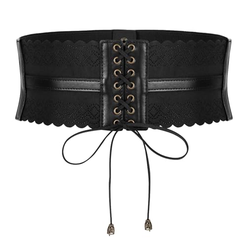 JASGOOD Wide Elastic Waist Belt Costume Cinch Belts for Women Lace-up Corset Belts for Dress Halloween Cosplay