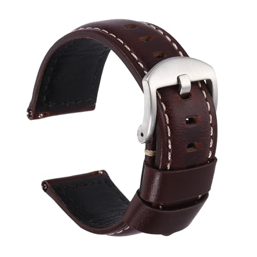 Bracelet montre en cuir ciré à l'huile 24mm boucle ardillon argentée