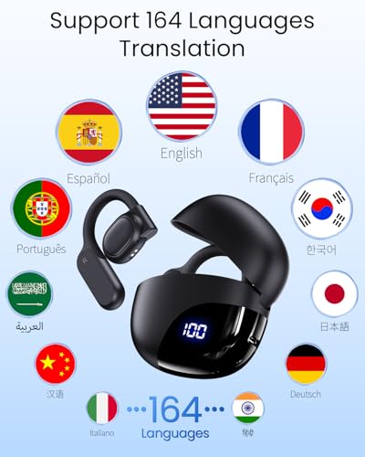 Image of AI Translation Earbuds Real Time 164 Languages 80H Playtime Translator Ear Buds Audifonos Traductores Ingles Espanol Wireless Earphones Bluetooth AI Headphone for Travel Meeting Learning K08 Black