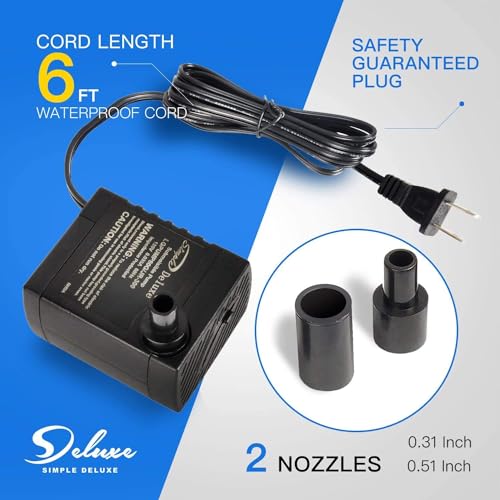 Image of Simple Deluxe 80 GPH Water Table Pump with Adjustable Intake for Fish Tank, Hydroponics, Aquaponics, Fountains, Ponds, Statuary, Aquariums & more, Black