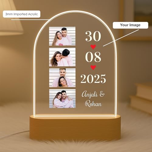 Image of Customized Photo Led Light With Adapter Frame for Couples | Personalized Picture Frame Wooden Stand | Custom Gift | Romantic Anniversary, Wedding, Birthday valentine's day for Gift Him or Her (Desgin 4)