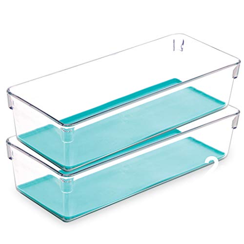 BINO Multi-Purpose Oblong Plastic Drawer Organizer - 2 Pack, Aqua Blue - Plastic Storage Organizer for Home, Kitchen, Bath, Bedroom, and Office