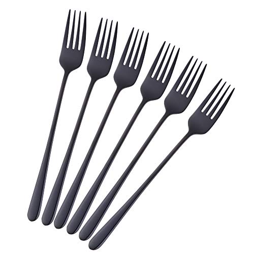 Stainless Steel Dinner Forks Pack of 6 Black Table Forks Long Handle 21.3 cm(8.4 inches) Korean Cutlery Forks Set for Steak Meat
