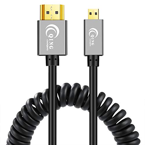 coiled micro hdmi to hdmi - Micro HDMI to HDMI Coiled Cable, QING CAOQING High Speed Micro HDMI to HDMI Adapter Support 4K, 3D, Ethernet, Audio Return (Extend up to 3FT)