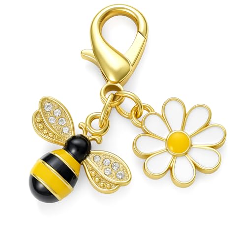 Porte-Clés Abeille – Breloques Bagages Décor avec abeille cristallisée et fleur blanche, cadeau mignon pour amateurs de nature.