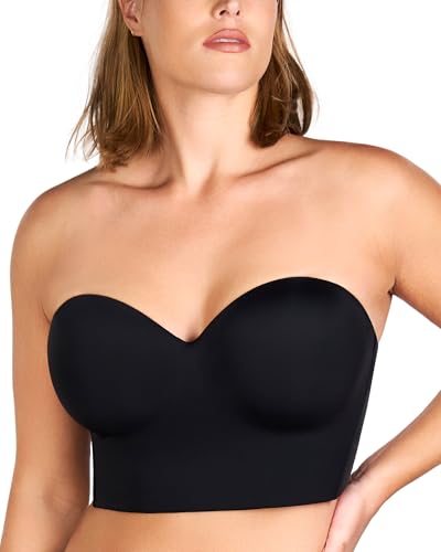 HSIA Longline Strapless Bra for Women, Anti-Slip Support Corset for Large Bust Convertible Bustier Bandeau for Big Breasts Black