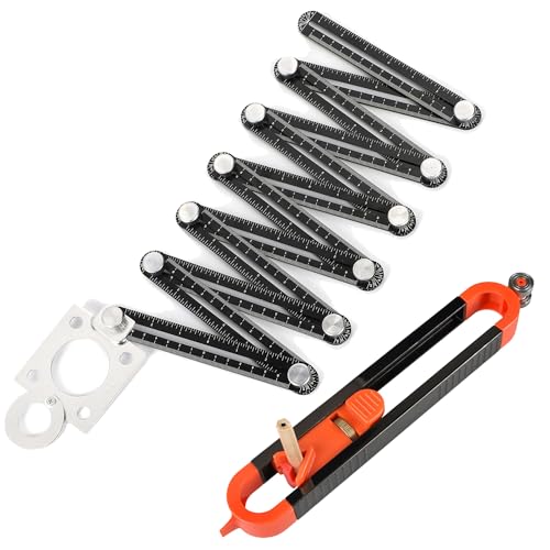 NABESHI 自由スコヤ 輪郭ゲージ ケガキ スクライビング ツール 折りたたみ 工具 木工 DIY 定規 (自由スコヤ(12折)+輪郭ゲージ)