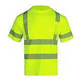 Hi Vis Safety T Shirt for Men Class 2 ANSI Reflective High Visibility Short Sleeves Work Shirt (Yellow,XL)