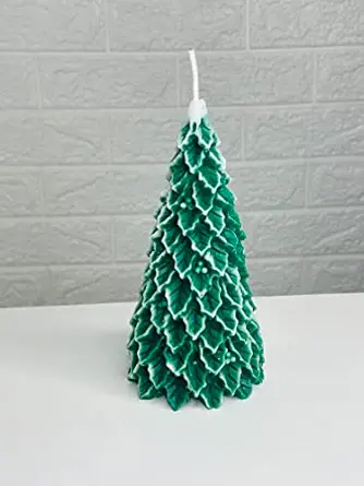 Yellow Petal X-mas Tree Candle | Christmas Candles | Fresh Water Scented | Dark Green Color | 100% Soy Wax, 180gm (Pack of 1)