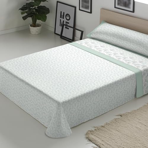ECOMMERC3 Juego de Sábanas de Franela 3 Piezas Cama 120 Dublin Verde | Fabricado en España | Juego de Sábanas Invierno con Bajera, Encimera y Funda Almohada | Sábanas Calentitas Transpirables