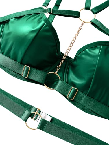 Image of Lilosy Sexy Pu Leather Strappy Underwire Garter Belt Lingerie Set