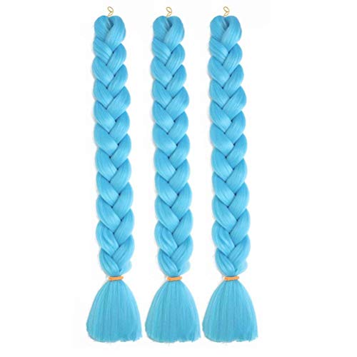 JulyQueen 165g Crochet Braiding Hair Light Blue Crochet Hair for Black Women Synthetic Hair Extension Fold Length 41 Inch 3 Pack