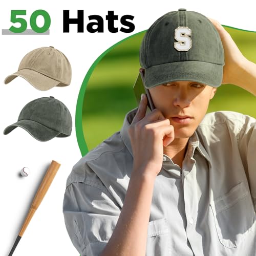 Image of Bonuci 24 /50 Pack Vintage Baseball Hat Bulk Washed Baseball Cap Adjustable Cotton Golf Hats for Men Women Sports