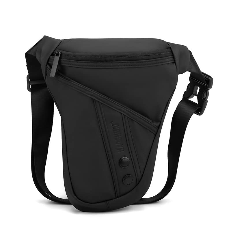 Sacoche moto jambe etanche noire : sac banane de taille polyvalent pour homme
