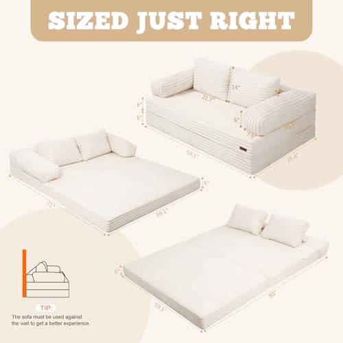 Colchón plegable beige convertible en sofá para sala de estar 3