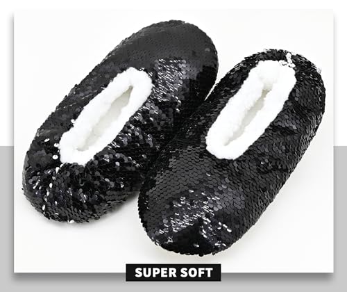 Image of Panda Bros Womens Ballerina Sequin Slippers, Bling House Slippers With Grippers