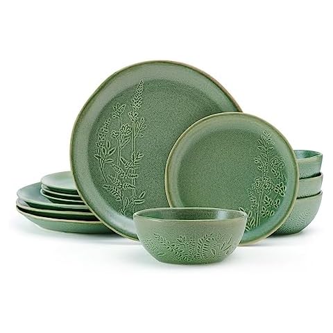 Pfaltzgraff Carrie 12 Piece Dinnerware Set, Service for 4, Green Cover