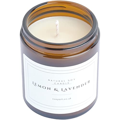 Essential Oils Scented Candles | Vegan | Natural | Handmade | 180ml | Gift For Her or Him | Long Lasting (Lemon + Lavender) - Image 3