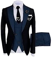 Mi Bo Tong Mens 3 PC Suits Slim Fit Wedding Tuxedos One Button Blazer Vest Pants Prom Suit Busine...