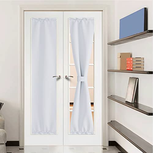 NICETOWN Sidelight Door Curtains, Thermal Insulated Blackout Front Window Curtains for French Room Darkening Shade for Patio Glass Window, Greyish Whi