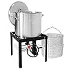 Creole feast sbk1001 100 qt seafood boiling kit with strainer outdoor seafood boil pot and basket with 100000 btus propane burner and 10 psi regulator black silver  urban country home decor