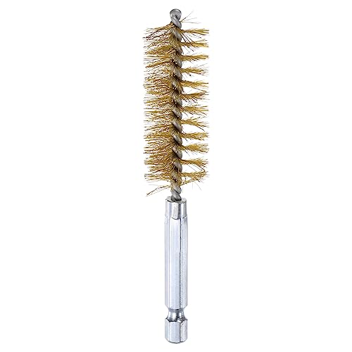 HARFINGTON Brass Bore Brush 19mm Dia 4" Long Cleaning Twisted Wire Brush with Handle 1/4" Hex Shank for Tubes, Ports, Bearings
