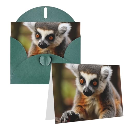 QMNEHJ グリーティングカード サンキューカード 封筒付き ブランクノートカード 4x6インチ バースデーカード モンキツネザル かわいいウェディングカード お悔やみカード おもしろい 思考カード あらゆる機会に