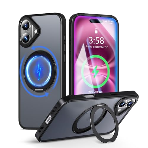 MINIKA iPhone 16 Plus �p �P�[�X Magsafe �Ή� 360�x��] �X�^���h�t�� ���@�\ �X�}�z�P�[�X ��Phone16Plus �P�[�X �ČRMIL�K�i �ϏՌ� �w��h�~ ���ϖh�~ �}�O�Z�[�t �����O �}�O�l�b�g���� ���C�����X�[�d