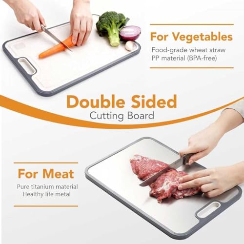Tabla de Cortar de Titanio para Cocina, 2 en 1 con Doble Cara: Titanio Puro de Grado Alimentario y Polipropileno con Paja de Trigo, Fácil de Limpiar, Tamaño Grande 40,6 cm x 27,9 cm miniatura 7