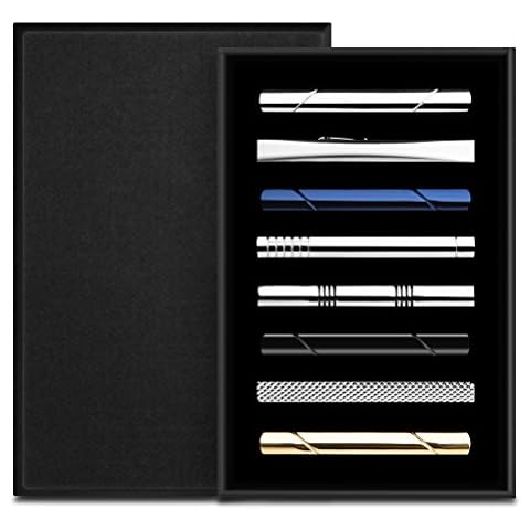 HBselect Mens Tie Clip/Pin, Tie Clip Bar Set, Copper Metal Gold Tie Clip/Pin for Men with Gift Box (8 Pcs) (Design A) Cover