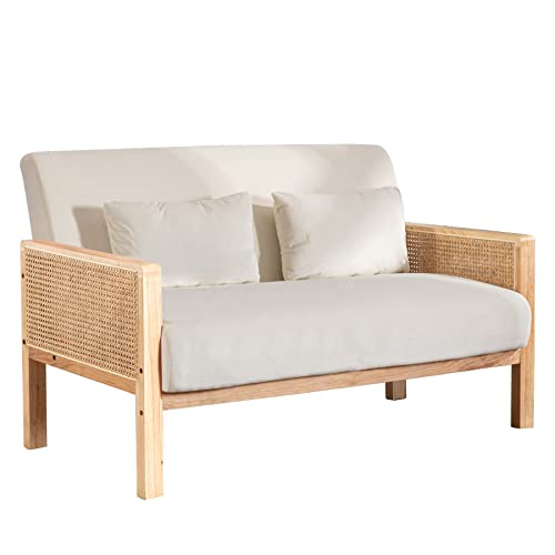 Ebello Fabric Loveseat Sofa Couch For Living Room, 56" W Upholstered Love Seats Furniture, Mid Century Modern Loveseat Chair For Small Space, Apartment, Bedroom, Dorm, Office (Beige) #TOP21