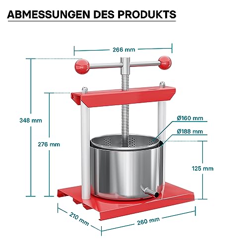 Foto von Wiltec Obstpresse 3L Weinpresse aus Stahl Edelstahlkorb Fruchtpresse mit 2-armigen Drehgriff Saftpresse Beerenpresse