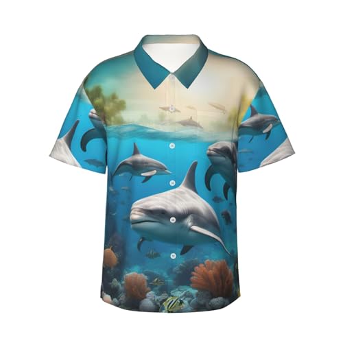 QPIPGER Underwater World1 - Camisa hawaiana para hombre, manga corta, con botones, para verano, playa, vacaciones, para hombre, Negro, L