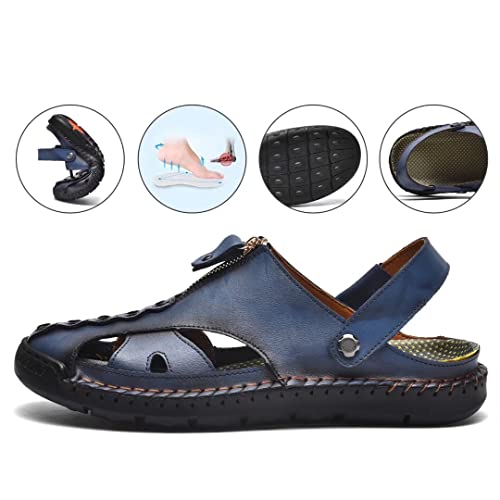 Men Closed Toe Leather Beach Sandals,Handmade Fashion Fisherman Waterproof Slides Sandal,Casual Water Slippers Shoes4