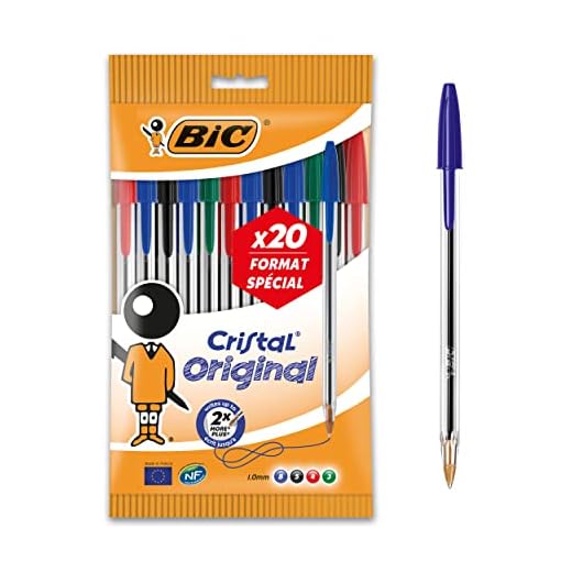 BIC Cristal Original Stylos-Bille Pointe Moyenne (1,0 mm) - Couleurs Assorties, Pochette Format Spécial de 20